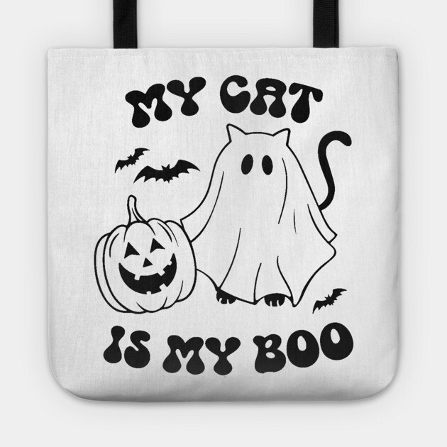 My Cat Is My Boo, Ghost Cat, Halloween Tote by Darksavage