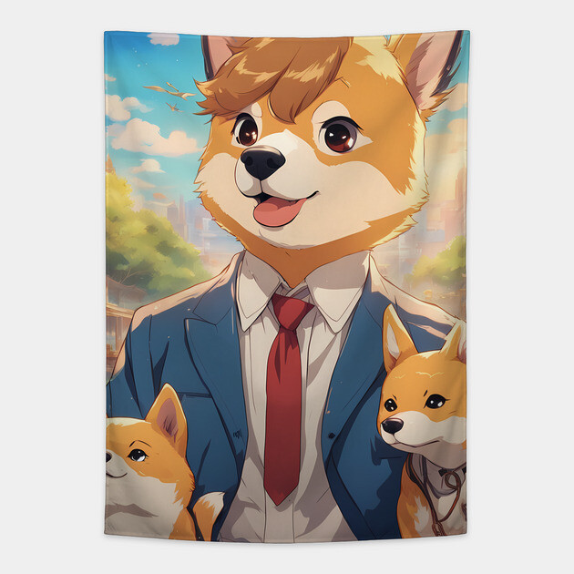 Shiba  anime vacation kawaii Tapestry by animegirlnft