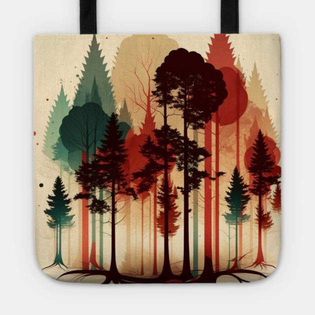 Autumm Forest Minimal Design, Adventure and Hiking Tote by logiamerch