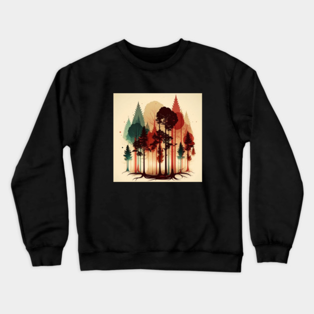 Autumm Forest Minimal Design, Adventure and Hiking Crewneck Sweatshirt by logiamerch