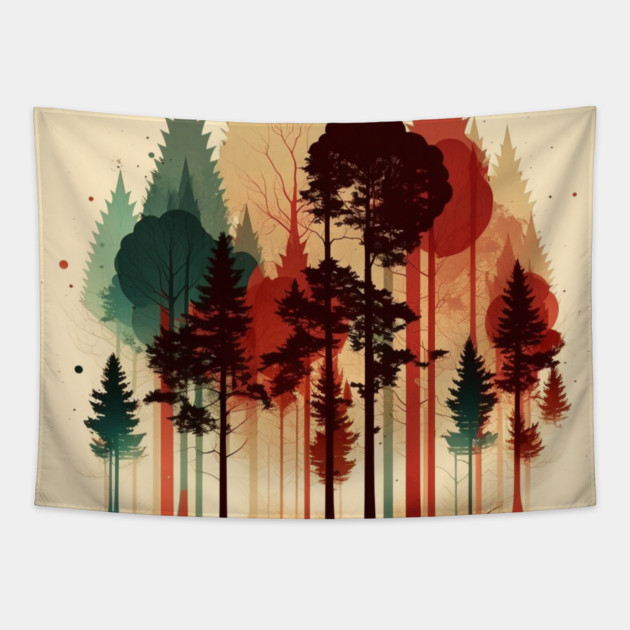 Autumm Forest Minimal Design, Adventure and Hiking Tapestry by logiamerch