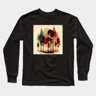 Autumm Forest Minimal Design, Adventure and Hiking Long Sleeve T-Shirt