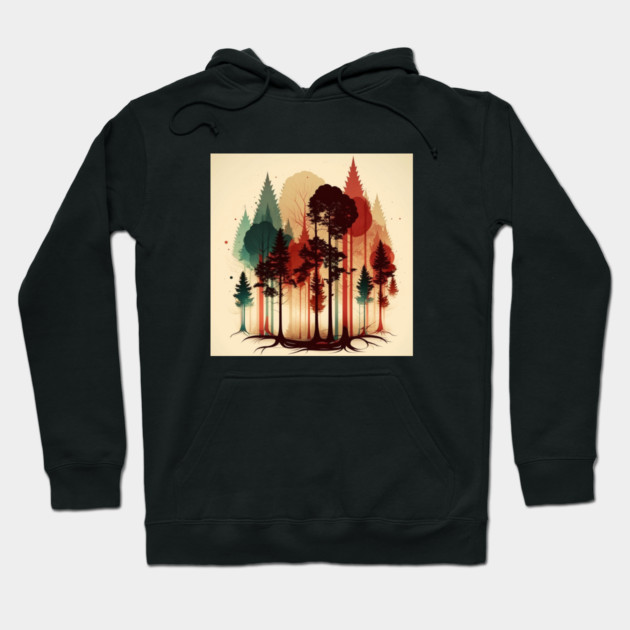 Autumm Forest Minimal Design, Adventure and Hiking Hoodie by logiamerch