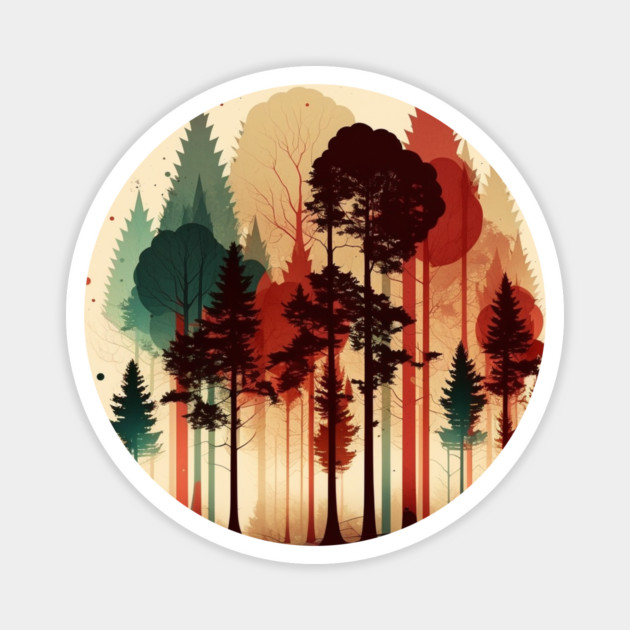 Autumm Forest Minimal Design, Adventure and Hiking Magnet by logiamerch