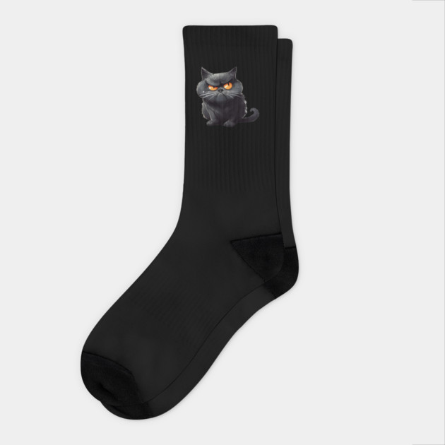 Funny Black Cat, Annoyed looking Cat Socks by logiamerch
