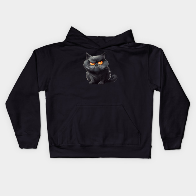 Funny Black Cat, Annoyed looking Cat Kids Hoodie by logiamerch