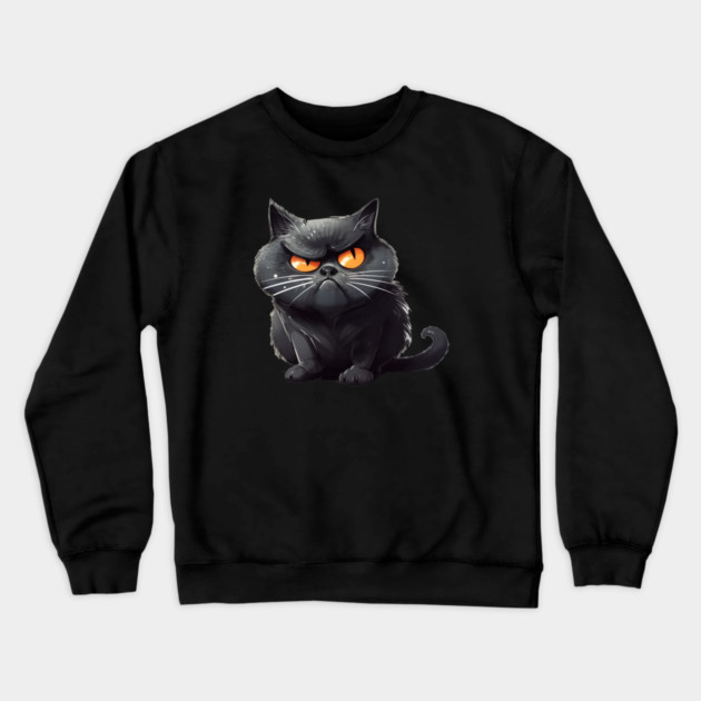 Funny Black Cat, Annoyed looking Cat Crewneck Sweatshirt by logiamerch