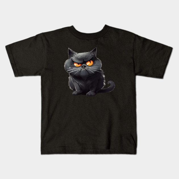 Funny Black Cat, Annoyed looking Cat Kids T-Shirt by logiamerch