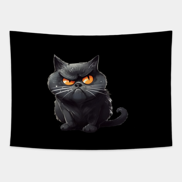 Funny Black Cat, Annoyed looking Cat Tapestry by logiamerch