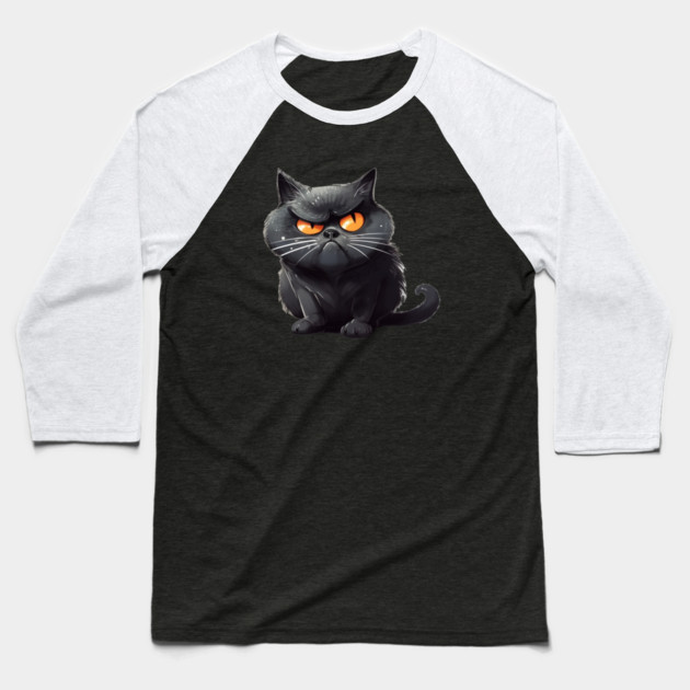 Funny Black Cat, Annoyed looking Cat Baseball T-Shirt by logiamerch