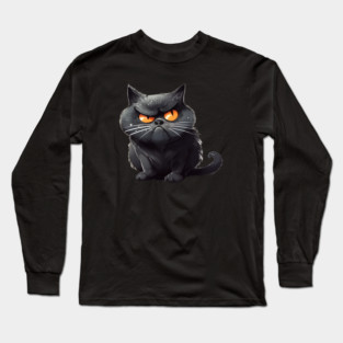 Funny Black Cat, Annoyed looking Cat Long Sleeve T-Shirt