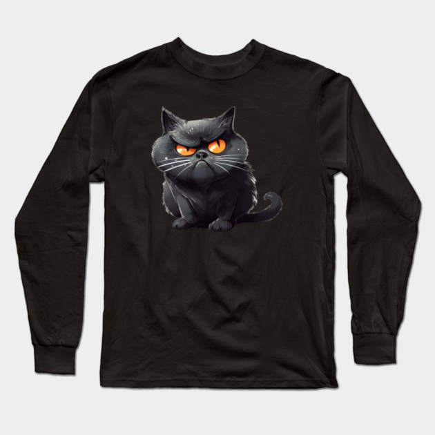 Funny Black Cat, Annoyed looking Cat Long Sleeve T-Shirt by logiamerch
