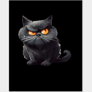 Funny Black Cat, Annoyed looking Cat Posters and Art