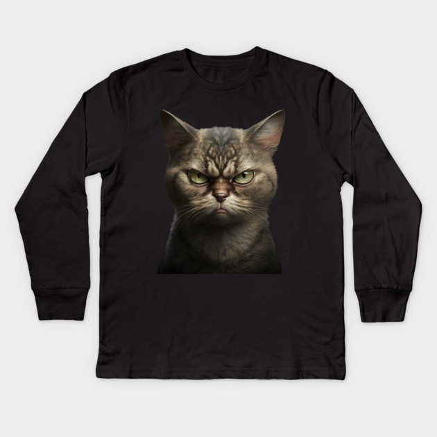 Funny Annyoyed Cat Face, Love Cats Kids Long Sleeve T-Shirt by logiamerch