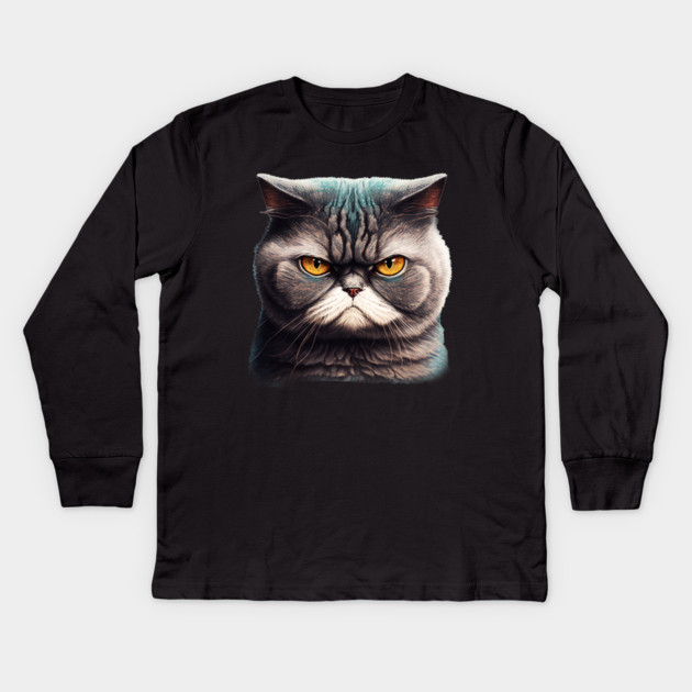 Funny Annyoyed Cat Face, Love Cats Kids Long Sleeve T-Shirt by logiamerch