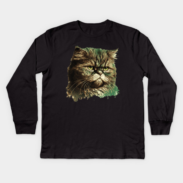 Funny Annyoyed Cat Face, Love Cats Kids Long Sleeve T-Shirt by logiamerch