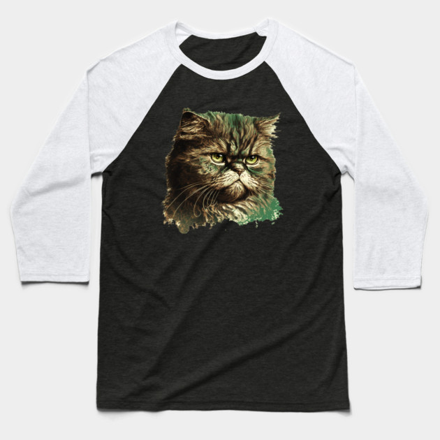 Funny Annyoyed Cat Face, Love Cats Baseball T-Shirt by logiamerch