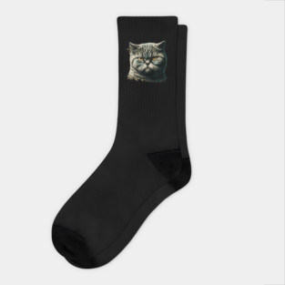 Funny Annyoyed Cat Face, Love Cats Socks