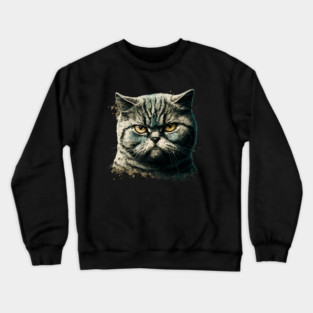 Funny Annyoyed Cat Face, Love Cats Crewneck Sweatshirt