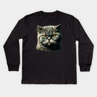 Funny Annyoyed Cat Face, Love Cats Kids Long Sleeve T-Shirt