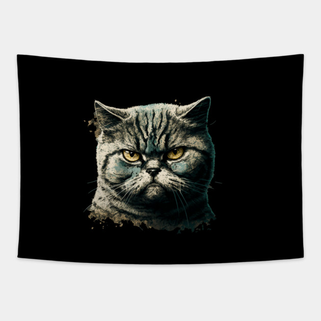 Funny Annyoyed Cat Face, Love Cats Tapestry by logiamerch