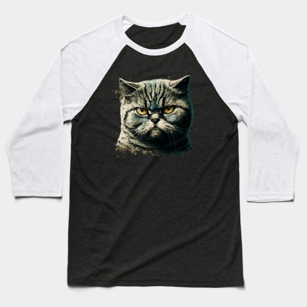 Funny Annyoyed Cat Face, Love Cats Baseball T-Shirt by logiamerch
