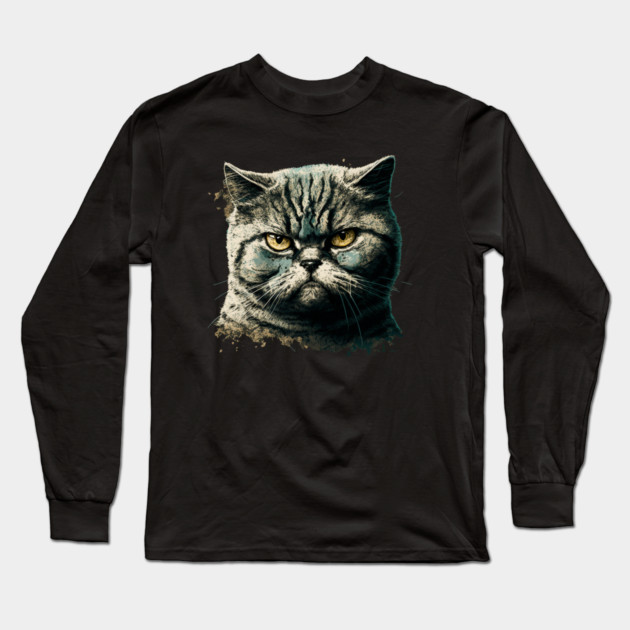 Funny Annyoyed Cat Face, Love Cats Long Sleeve T-Shirt by logiamerch