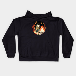 Girl Camping in the Woods, Campfire Kids Hoodie