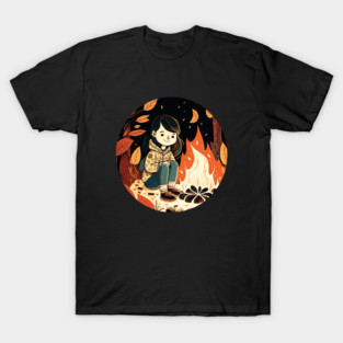 Girl Camping in the Woods, Campfire T-Shirt