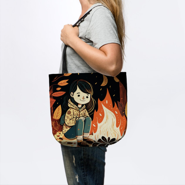 Girl Camping in the Woods, Campfire by logiamerch