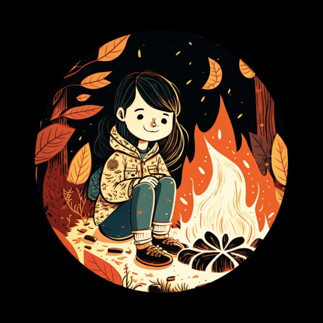 Girl Camping in the Woods, Campfire by logiamerch