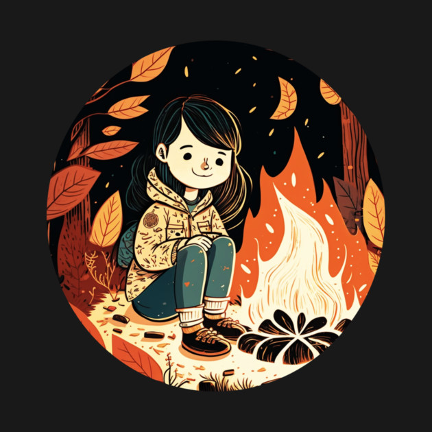 Girl Camping in the Woods, Campfire by logiamerch