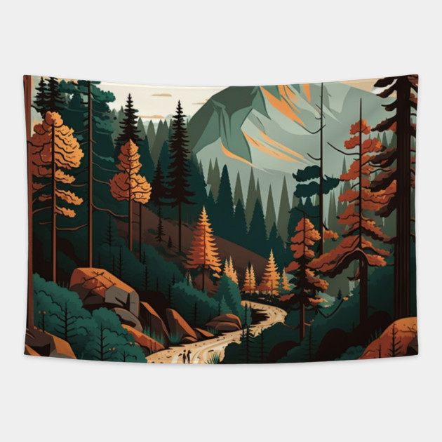 Haking Trail, Forest Minimal Design, Adventure Tapestry by logiamerch