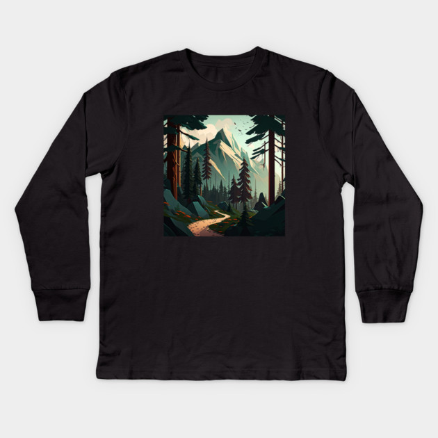 Forest Minimal Design, Adventure and Hiking Kids Long Sleeve T-Shirt by logiamerch