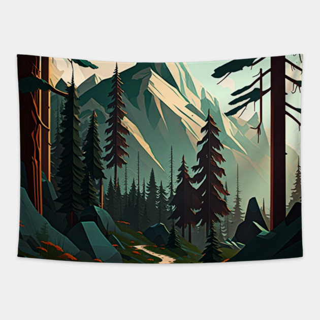 Forest Minimal Design, Adventure and Hiking Tapestry by logiamerch