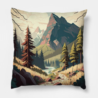 Hiking in Forest Minimal Design, Adventure Mountain Pillow