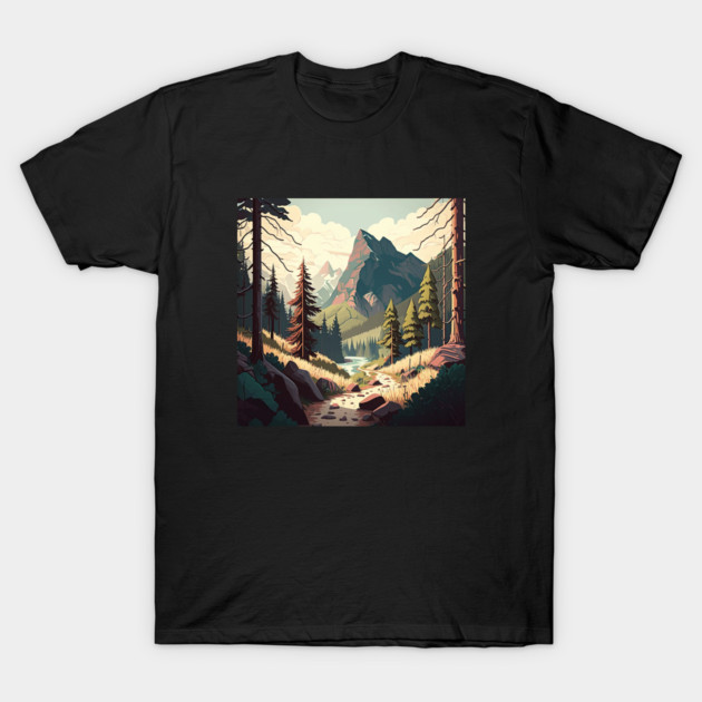 Hiking in Forest Minimal Design, Adventure Mountain T-Shirt by logiamerch