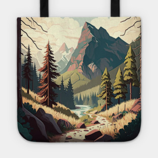Hiking in Forest Minimal Design, Adventure Mountain Tote