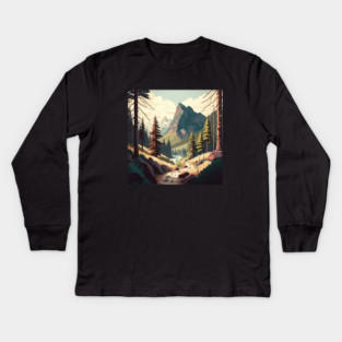 Hiking in Forest Minimal Design, Adventure Mountain Kids Long Sleeve T-Shirt