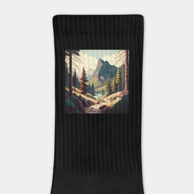 Hiking in Forest Minimal Design, Adventure Mountain by logiamerch