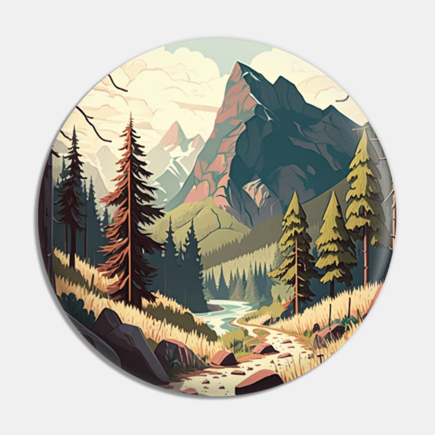Hiking in Forest Minimal Design, Adventure Mountain Pin by logiamerch