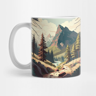 Hiking in Forest Minimal Design, Adventure Mountain Mug
