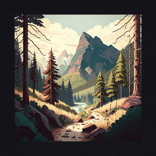 Hiking in Forest Minimal Design, Adventure Mountain by logiamerch