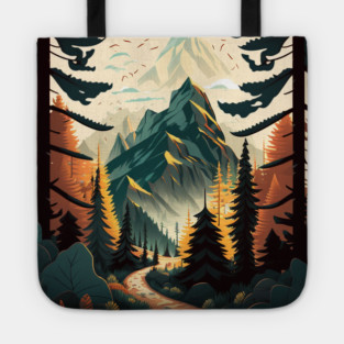 Hiking in Forest Minimal Design, Adventure Mountain Tote