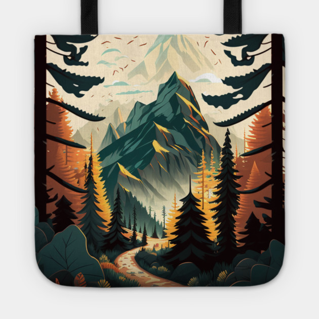 Hiking in Forest Minimal Design, Adventure Mountain Tote by logiamerch