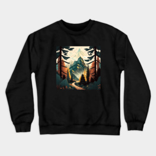 Hiking in Forest Minimal Design, Adventure Mountain Crewneck Sweatshirt