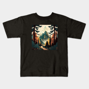 Hiking in Forest Minimal Design, Adventure Mountain Kids T-Shirt