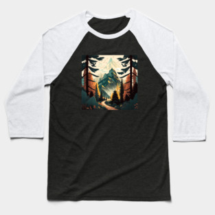 Hiking in Forest Minimal Design, Adventure Mountain Baseball T-Shirt