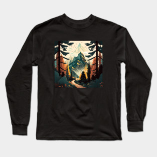 Hiking in Forest Minimal Design, Adventure Mountain Long Sleeve T-Shirt