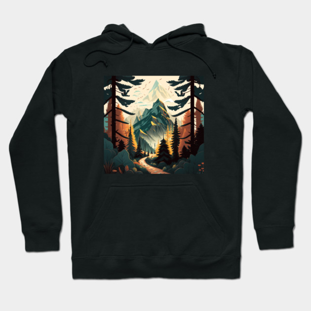 Hiking in Forest Minimal Design, Adventure Mountain Hoodie by logiamerch